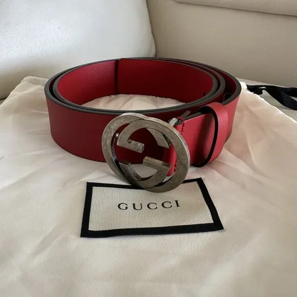 NWT Gucci Celeria Interlocking G Red Leather Belt - size 90 Cm 36 In GG Logo